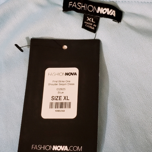 NWT Fashion Nova Blue First Strike Sequin One Shoulder Mini Dress - Picture 12 of 12